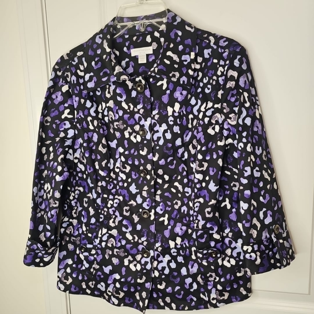 Crarter Club Women's Purple and Black Leopard Print Top Size Mp